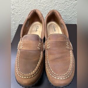 Clarks Brown Leather Slip-On Loafers
